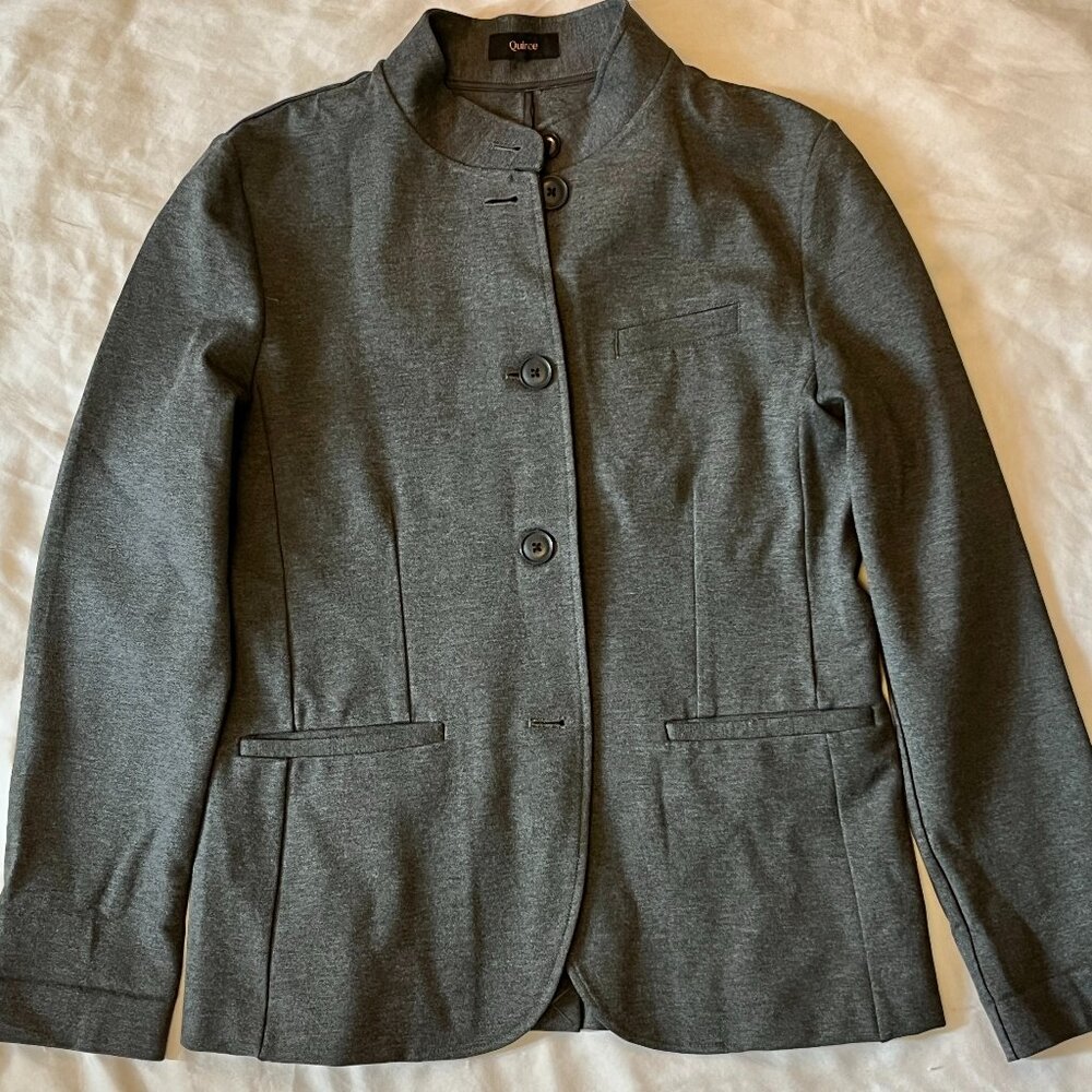 Gray structured blazer from Quince
